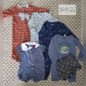 Bundle Of Six Baby Clothes, Disney, Starwars, Carters... Size 3-6 M